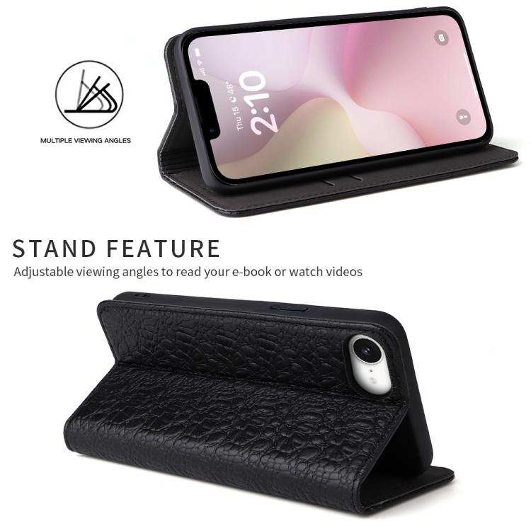 For iPhone 17e / 16e Fierre Shann Crocodile Texture Magnetic Genuine Leather Phone Case