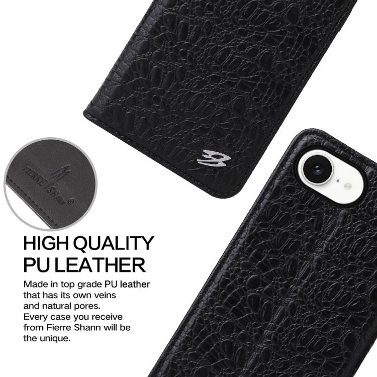For iPhone 17e / 16e Fierre Shann Crocodile Texture Magnetic Genuine Leather Phone Case
