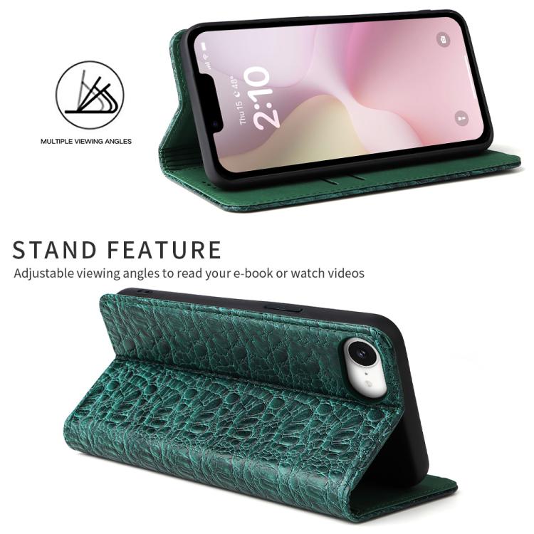 For iPhone 17e / 16e Fierre Shann Crocodile Texture Magnetic Genuine Leather Phone Case
