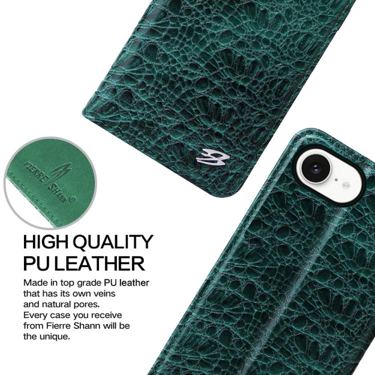 For iPhone 17e / 16e Fierre Shann Crocodile Texture Magnetic Genuine Leather Phone Case