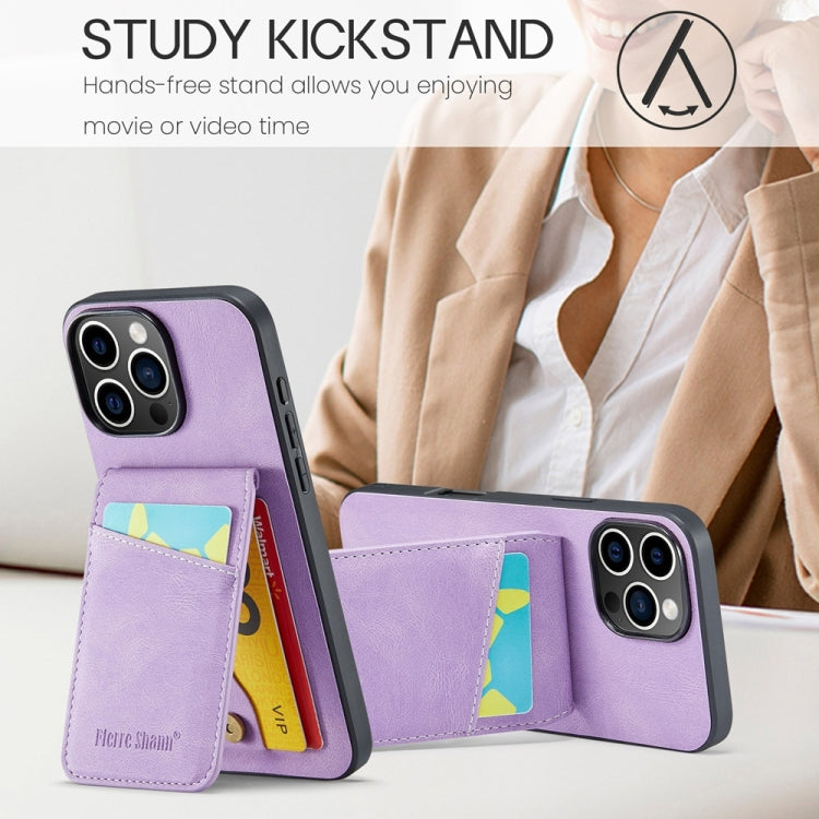 For iPhone 16 Pro Max Fierre Shann Crazy Horse Card Holder Back Cover PU Phone Case