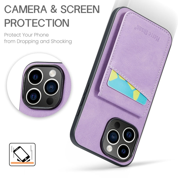 For iPhone 16 Pro Max Fierre Shann Crazy Horse Card Holder Back Cover PU Phone Case
