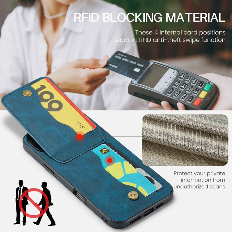 For iPhone 16 Pro Max Fierre Shann Crazy Horse Card Holder Back Cover PU Phone Case
