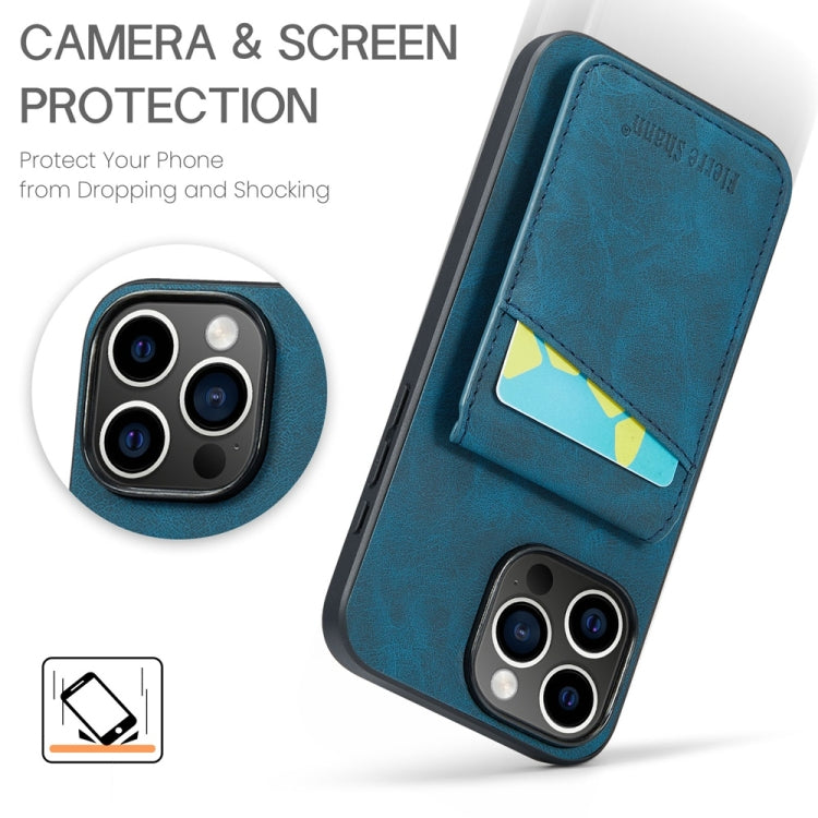For iPhone 16 Pro Max Fierre Shann Crazy Horse Card Holder Back Cover PU Phone Case