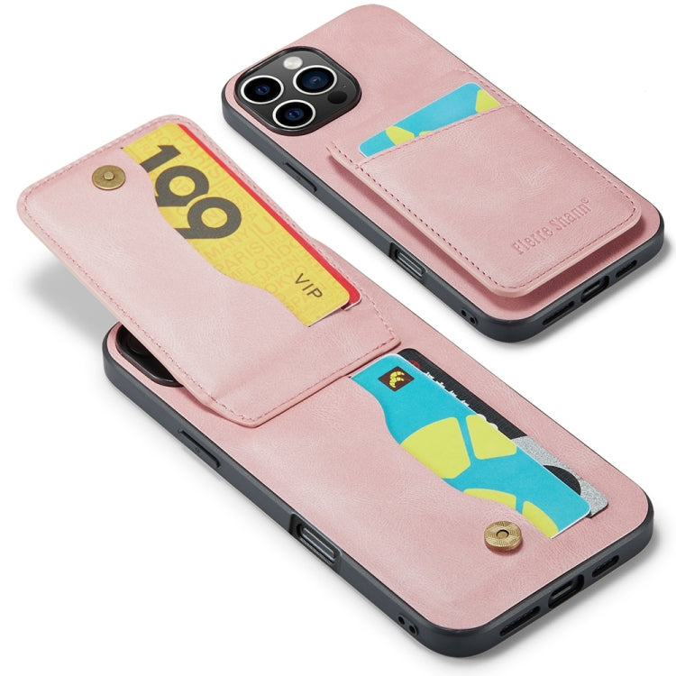 For iPhone 16 Pro Fierre Shann Crazy Horse Card Holder Back Cover PU Phone Case