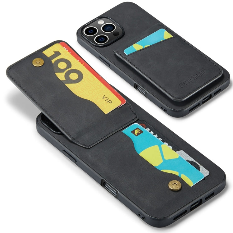 For iPhone 16 Pro Fierre Shann Crazy Horse Card Holder Back Cover PU Phone Case