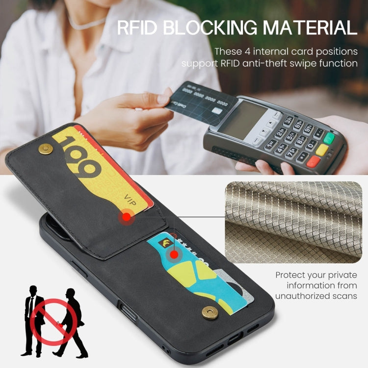 For iPhone 16 Pro Fierre Shann Crazy Horse Card Holder Back Cover PU Phone Case