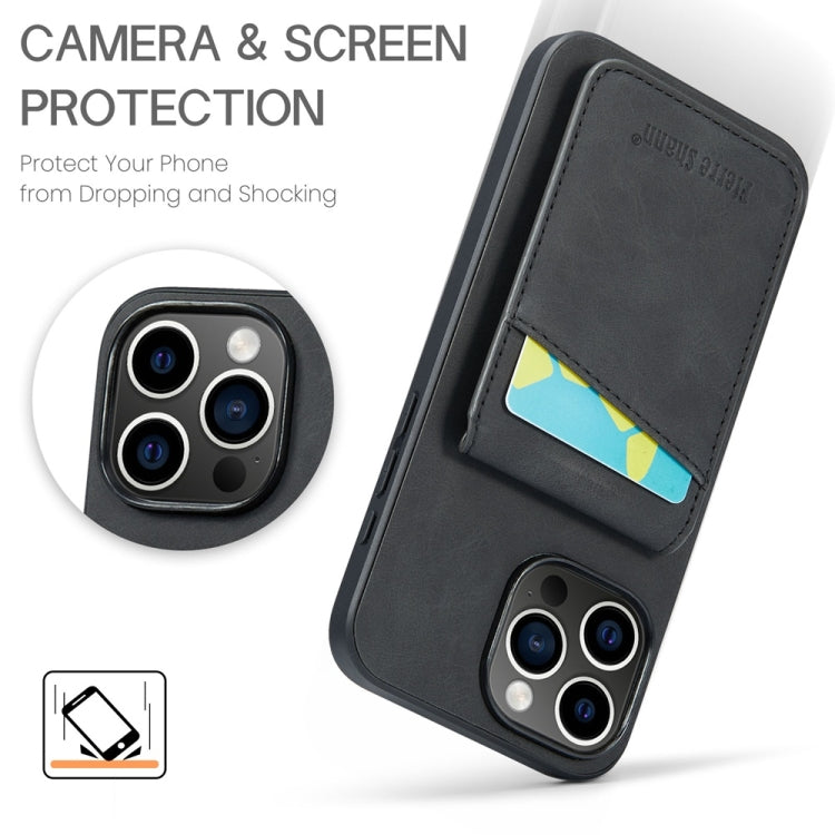 For iPhone 16 Pro Fierre Shann Crazy Horse Card Holder Back Cover PU Phone Case
