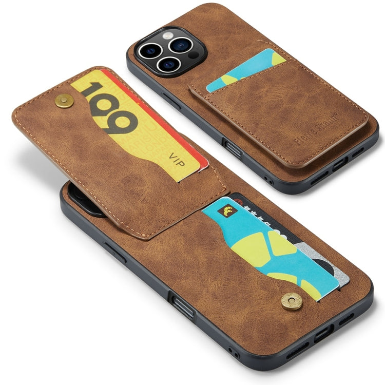 For iPhone 16 Pro Fierre Shann Crazy Horse Card Holder Back Cover PU Phone Case