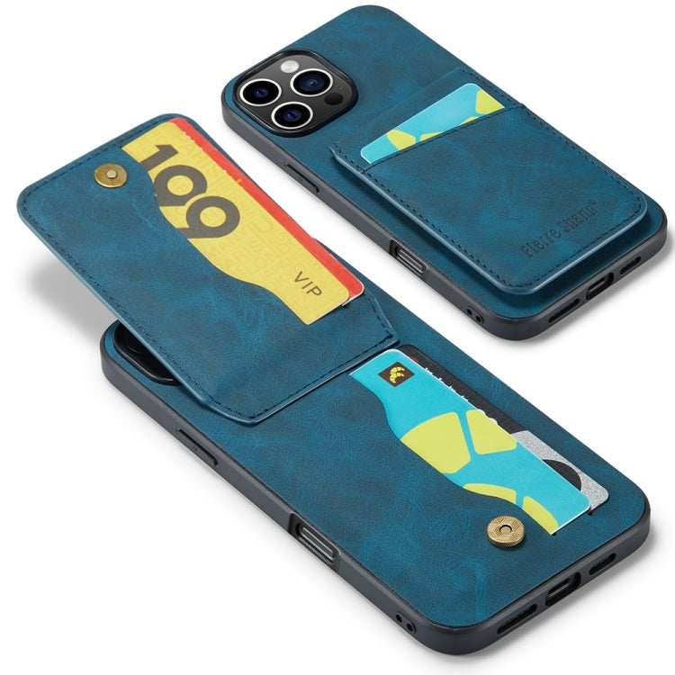 For iPhone 16 Pro Fierre Shann Crazy Horse Card Holder Back Cover PU Phone Case