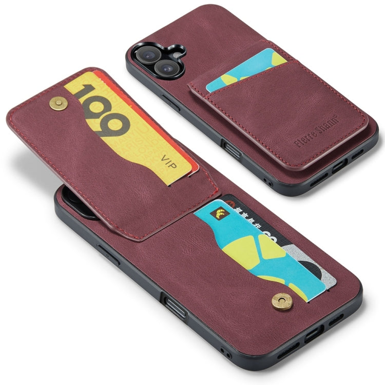For iPhone 16 Plus Fierre Shann Crazy Horse Card Holder Back Cover PU Phone Case