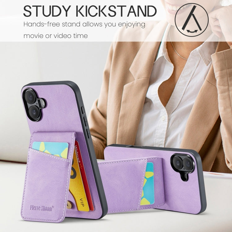 For iPhone 16 Plus Fierre Shann Crazy Horse Card Holder Back Cover PU Phone Case