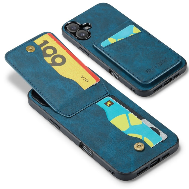 For iPhone 16 Plus Fierre Shann Crazy Horse Card Holder Back Cover PU Phone Case