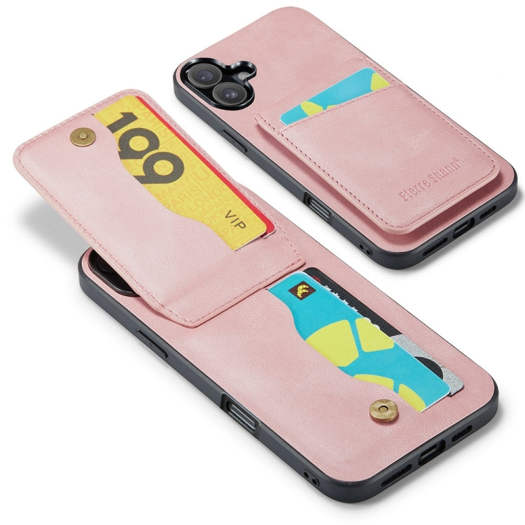 For iPhone 16 Fierre Shann Crazy Horse Card Holder Back Cover PU Phone Case