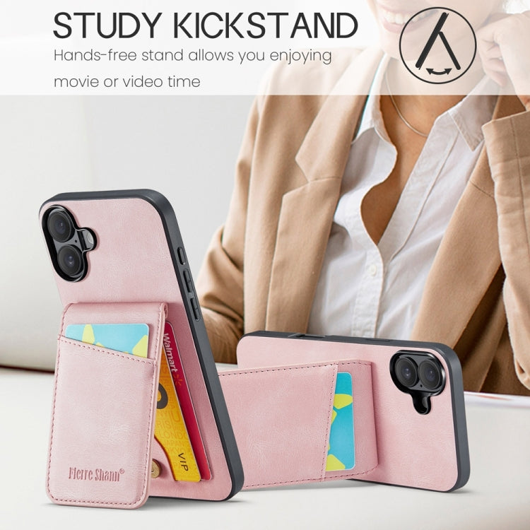 For iPhone 16 Fierre Shann Crazy Horse Card Holder Back Cover PU Phone Case