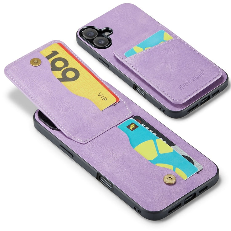 For iPhone 16 Fierre Shann Crazy Horse Card Holder Back Cover PU Phone Case