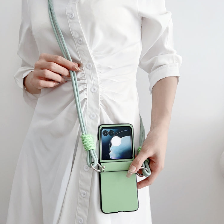 For Motorola Razr 50 Morandi Leather Texture Phone Case With Lanyard