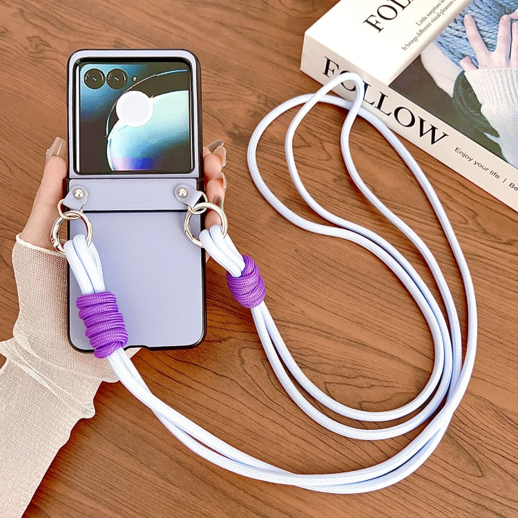 For Motorola Razr 50 Morandi Leather Texture Phone Case With Lanyard