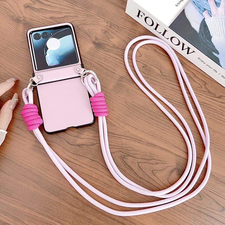 For Motorola Razr 50 Morandi Leather Texture Phone Case With Lanyard