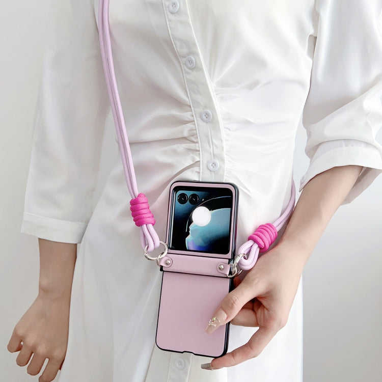 For Motorola Razr 50 Morandi Leather Texture Phone Case With Lanyard