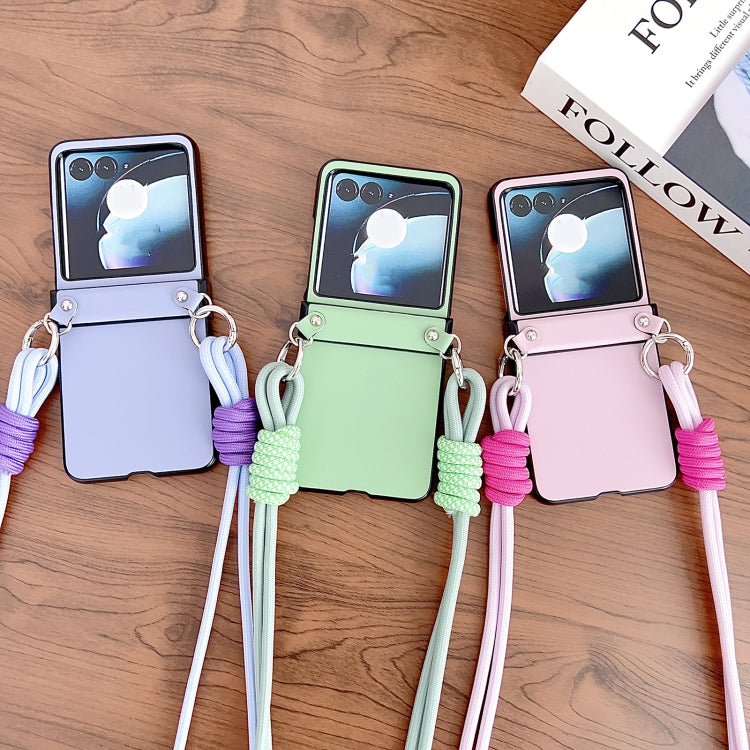 For Motorola Razr 50 Morandi Leather Texture Phone Case With Lanyard