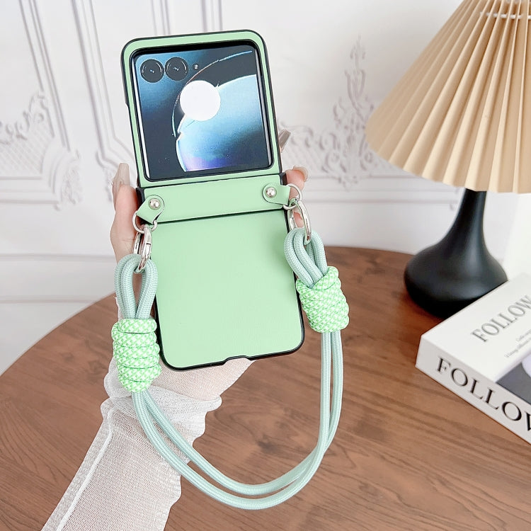 For Motorola Razr 50 Morandi Leather Texture Phone Case With Strap