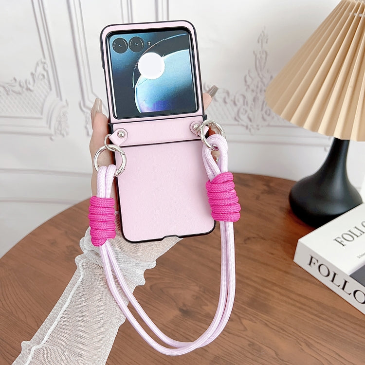 For Motorola Razr 50 Morandi Leather Texture Phone Case With Strap