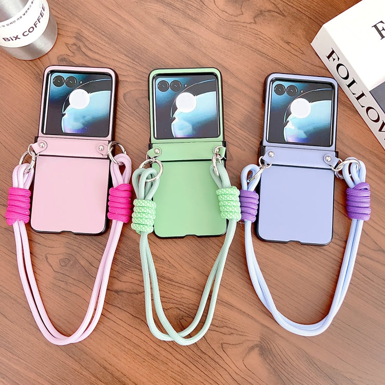 For Motorola Razr 50 Morandi Leather Texture Phone Case With Strap