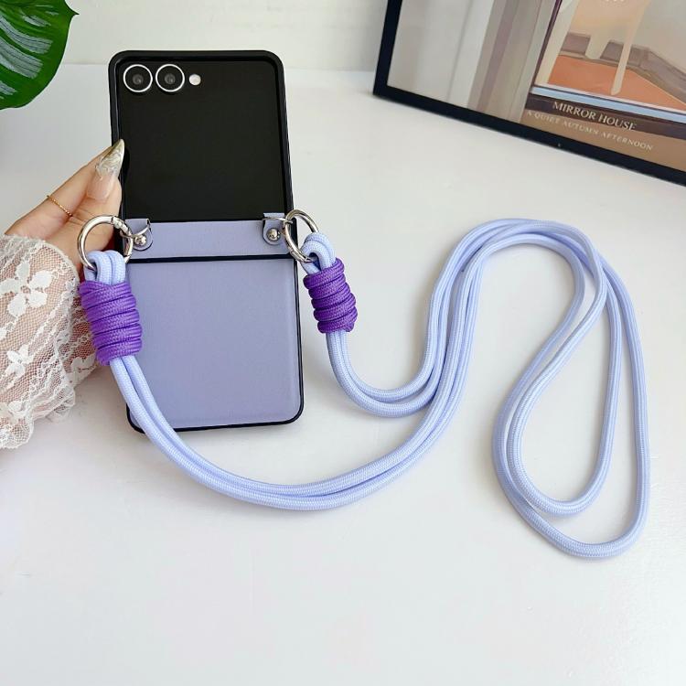 For Samsung Galaxy Z Flip7 5G Morandi Leather Texture Phone Case With Lanyard