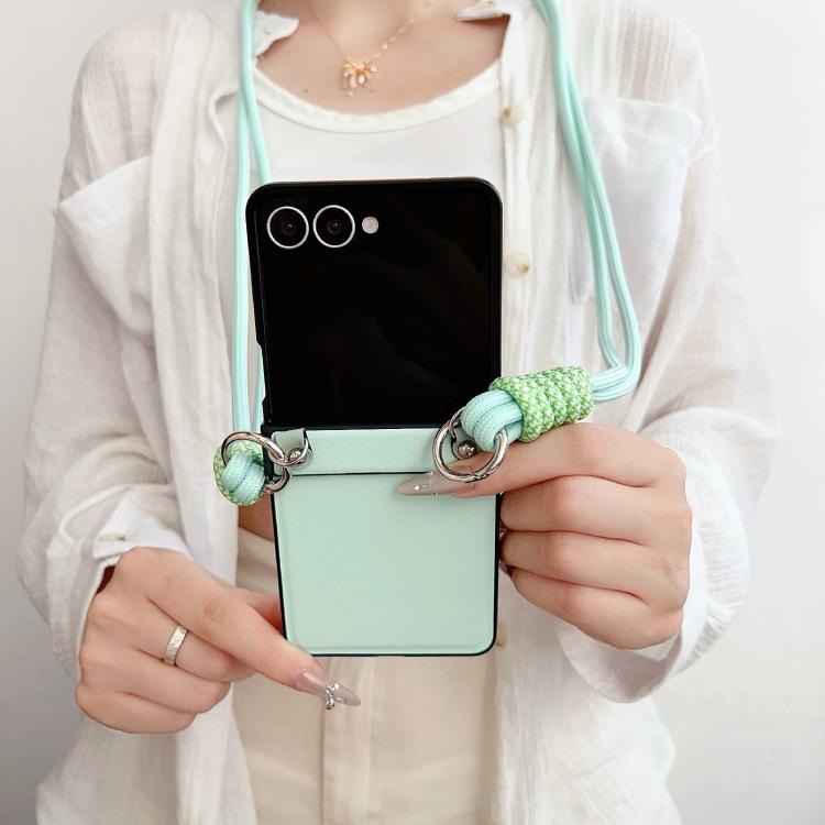For Samsung Galaxy Z Flip7 5G Morandi Leather Texture Phone Case With Lanyard