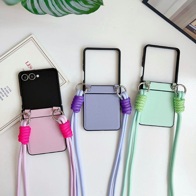 For Samsung Galaxy Z Flip7 5G Morandi Leather Texture Phone Case With Lanyard