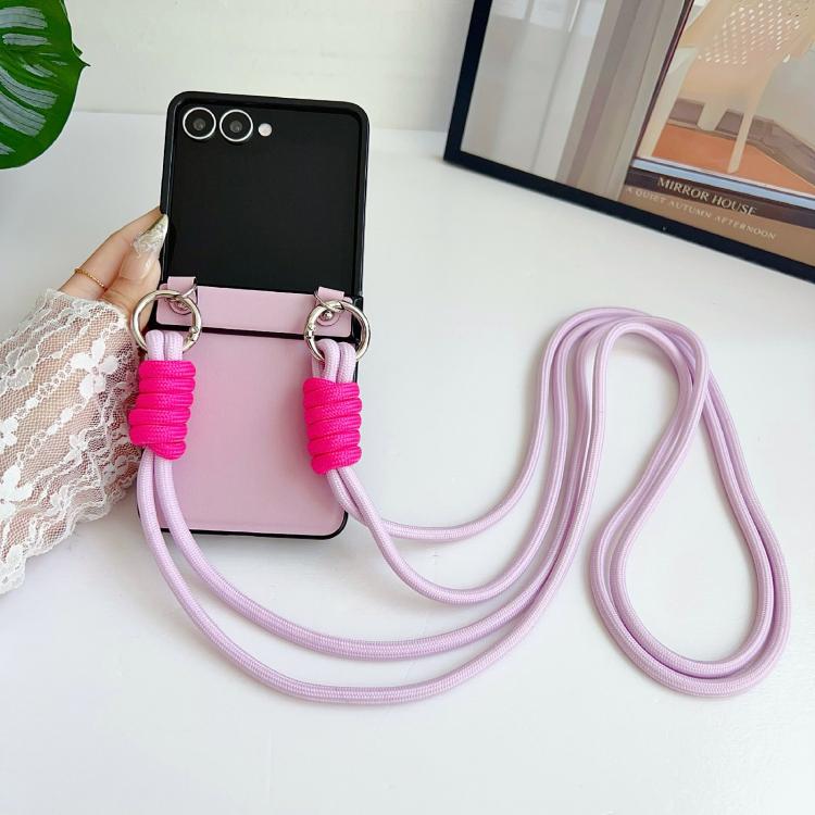 For Samsung Galaxy Z Flip7 5G Morandi Leather Texture Phone Case With Lanyard