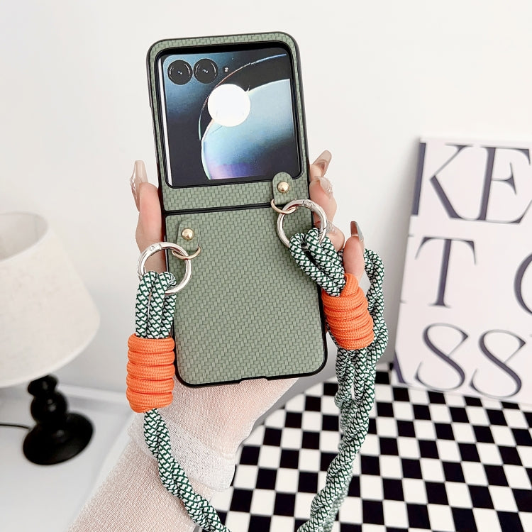 For Motorola Razr 50 Woven Texture Phone Case With Lanyard