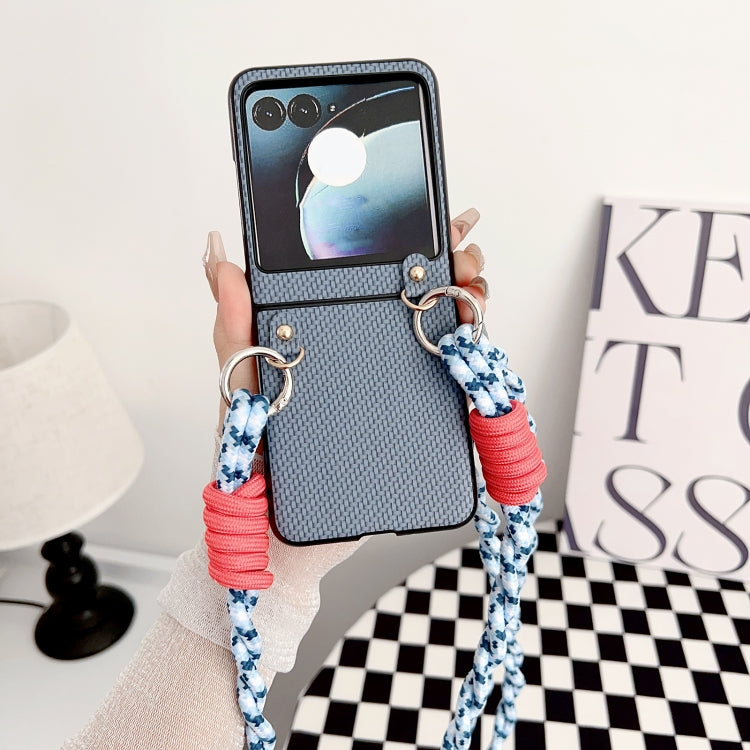 For Motorola Razr 50 Woven Texture Phone Case With Lanyard