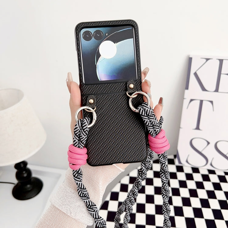 For Motorola Razr 50 Woven Texture Phone Case With Lanyard