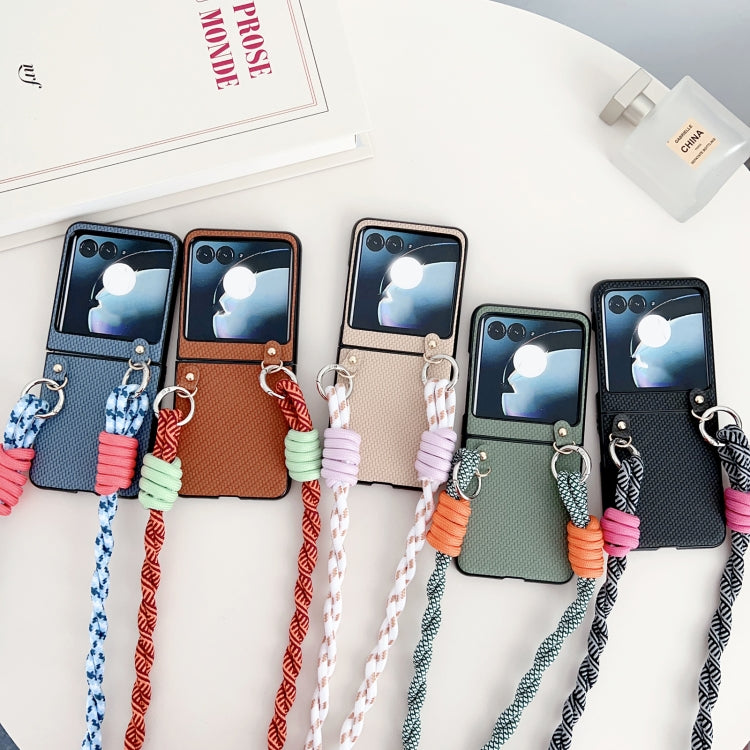 For Motorola Razr 50 Woven Texture Phone Case With Lanyard