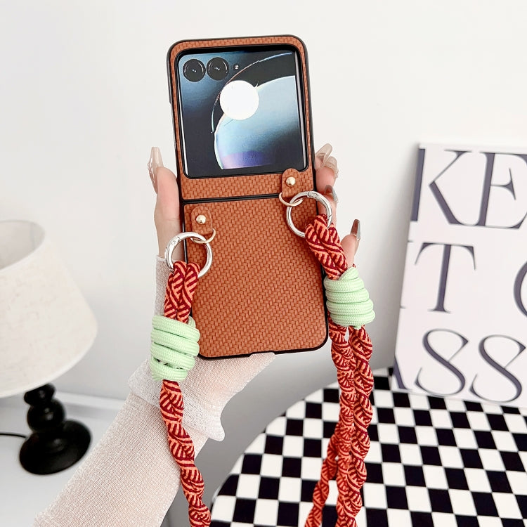 For Motorola Razr 50 Woven Texture Phone Case With Lanyard
