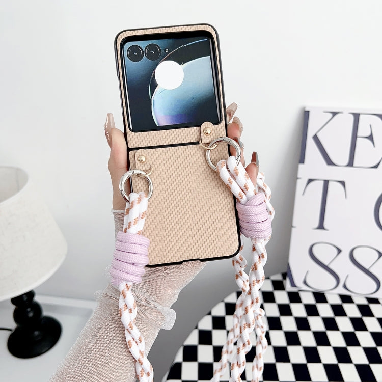 For Motorola Razr 50 Woven Texture Phone Case With Lanyard