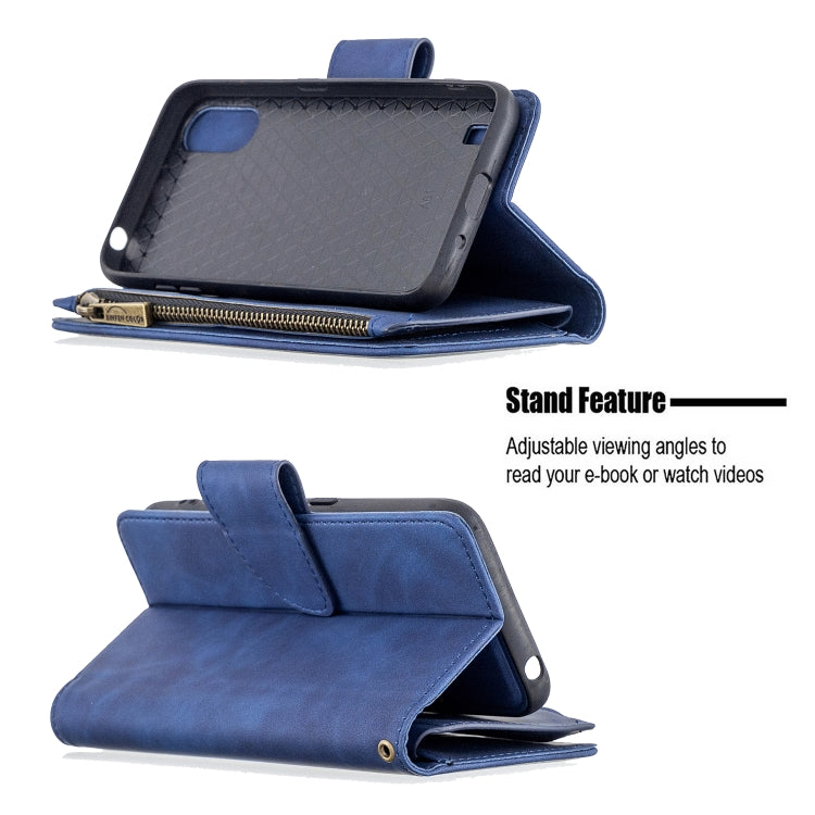 For Samsung Galaxy A01 Skin Feel Detachable Magnetic Zipper Horizontal Flip PU Leather Case with Multi-Card Slots & Holder & Wallet & Photo Frame & Lanyard