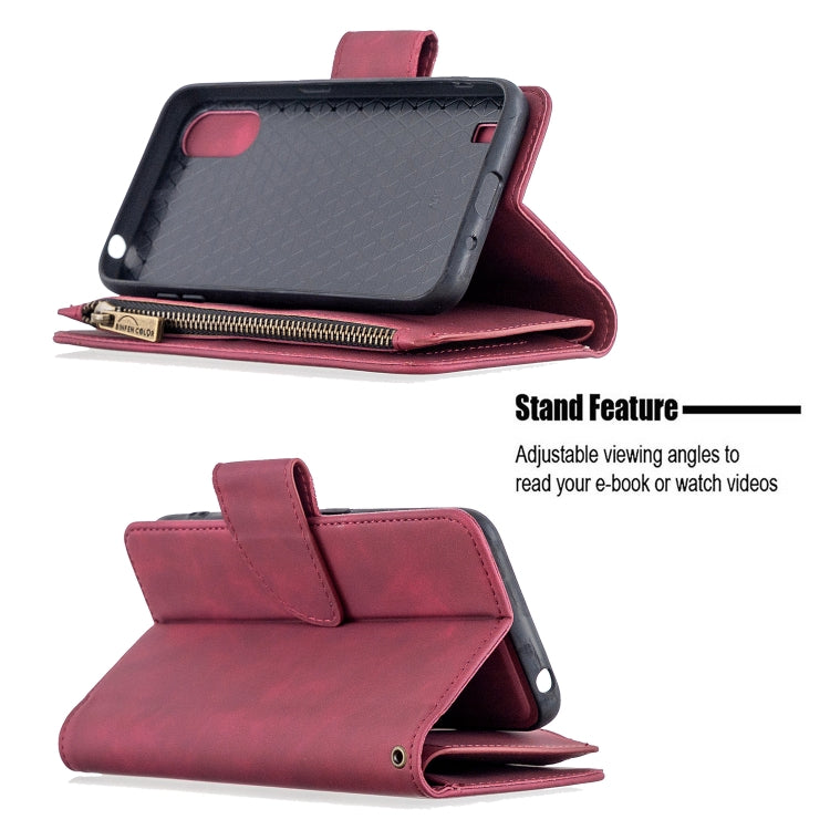 For Samsung Galaxy A01 Skin Feel Detachable Magnetic Zipper Horizontal Flip PU Leather Case with Multi-Card Slots & Holder & Wallet & Photo Frame & Lanyard