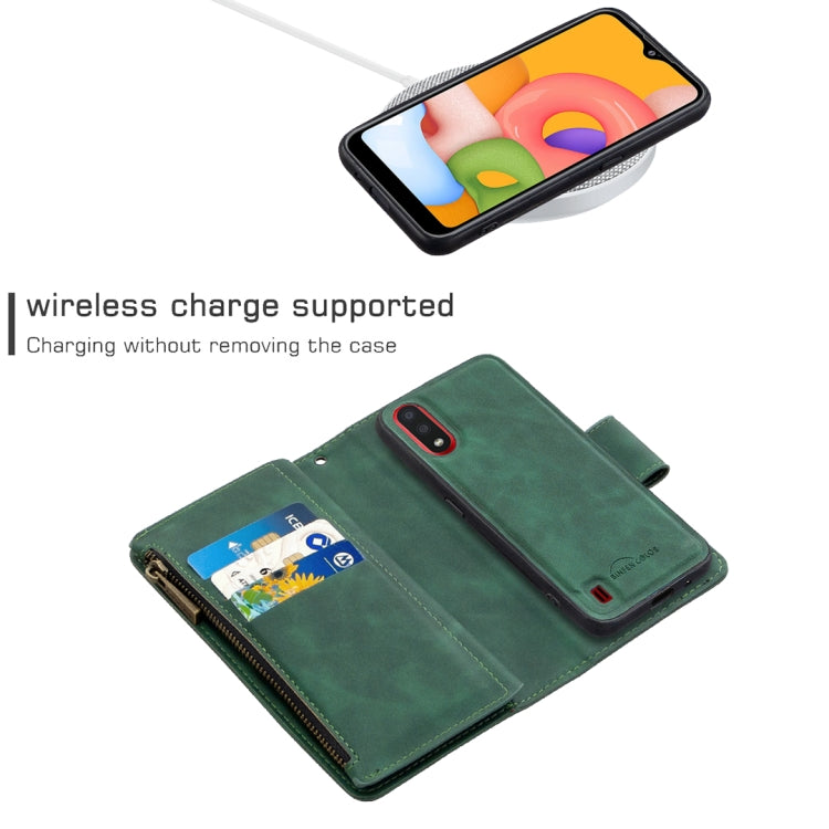 For Samsung Galaxy A01 Skin Feel Detachable Magnetic Zipper Horizontal Flip PU Leather Case with Multi-Card Slots & Holder & Wallet & Photo Frame & Lanyard