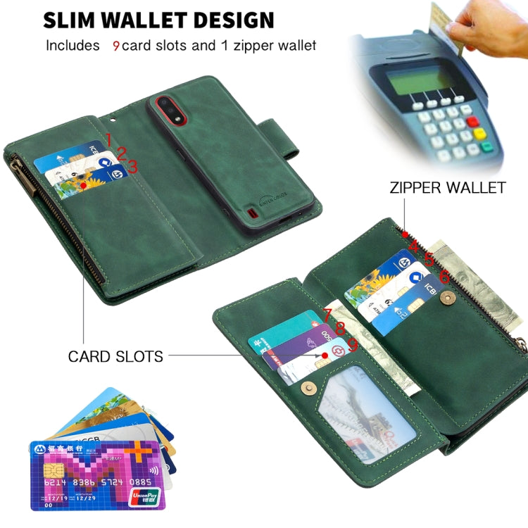 For Samsung Galaxy A01 Skin Feel Detachable Magnetic Zipper Horizontal Flip PU Leather Case with Multi-Card Slots & Holder & Wallet & Photo Frame & Lanyard