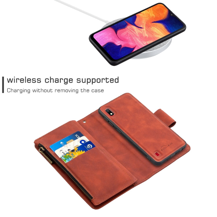 For Samsung Galaxy A10 / M10 Skin Feel Detachable Magnetic Zipper Horizontal Flip PU Leather Case with Multi-Card Slots & Holder & Wallet & Photo Frame & Lanyard