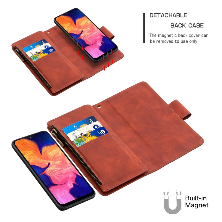 For Samsung Galaxy A10 / M10 Skin Feel Detachable Magnetic Zipper Horizontal Flip PU Leather Case with Multi-Card Slots & Holder & Wallet & Photo Frame & Lanyard