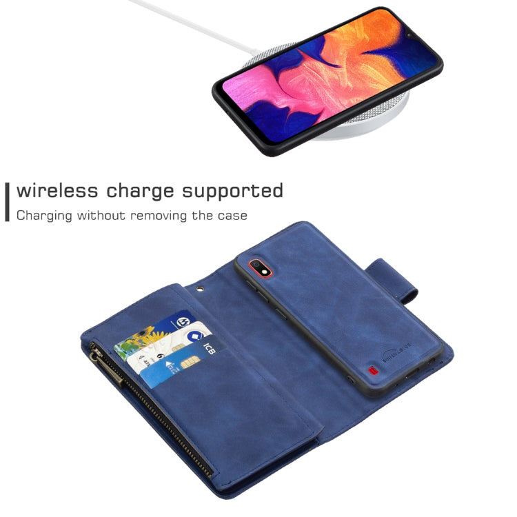 For Samsung Galaxy A10 / M10 Skin Feel Detachable Magnetic Zipper Horizontal Flip PU Leather Case with Multi-Card Slots & Holder & Wallet & Photo Frame & Lanyard