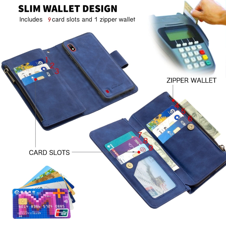 For Samsung Galaxy A10 / M10 Skin Feel Detachable Magnetic Zipper Horizontal Flip PU Leather Case with Multi-Card Slots & Holder & Wallet & Photo Frame & Lanyard