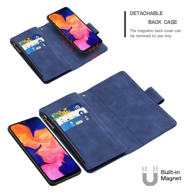 For Samsung Galaxy A10 / M10 Skin Feel Detachable Magnetic Zipper Horizontal Flip PU Leather Case with Multi-Card Slots & Holder & Wallet & Photo Frame & Lanyard