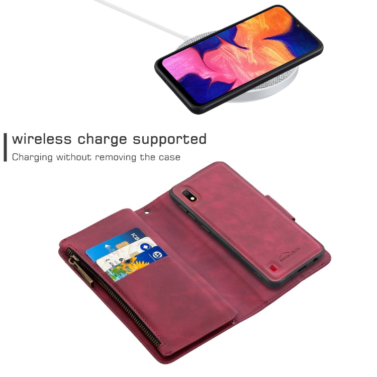For Samsung Galaxy A10 / M10 Skin Feel Detachable Magnetic Zipper Horizontal Flip PU Leather Case with Multi-Card Slots & Holder & Wallet & Photo Frame & Lanyard