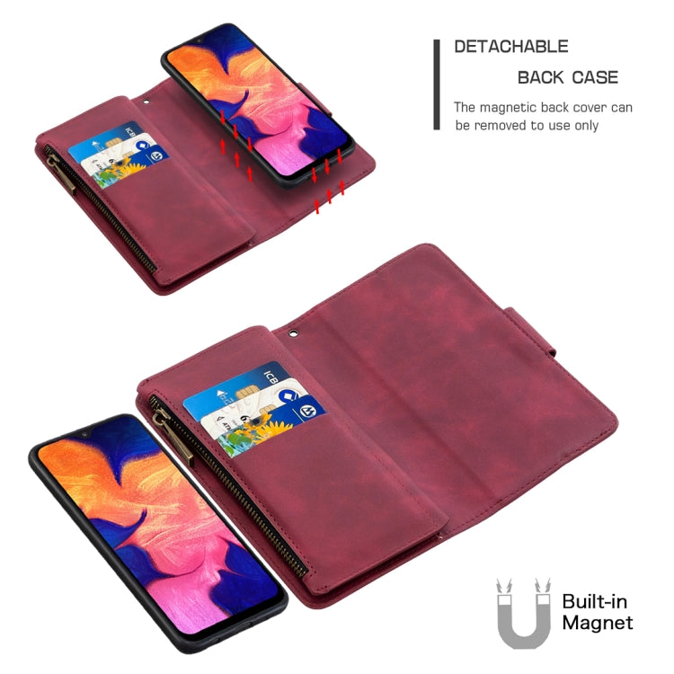 For Samsung Galaxy A10 / M10 Skin Feel Detachable Magnetic Zipper Horizontal Flip PU Leather Case with Multi-Card Slots & Holder & Wallet & Photo Frame & Lanyard
