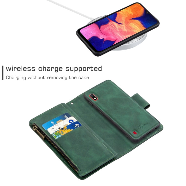 For Samsung Galaxy A10 / M10 Skin Feel Detachable Magnetic Zipper Horizontal Flip PU Leather Case with Multi-Card Slots & Holder & Wallet & Photo Frame & Lanyard
